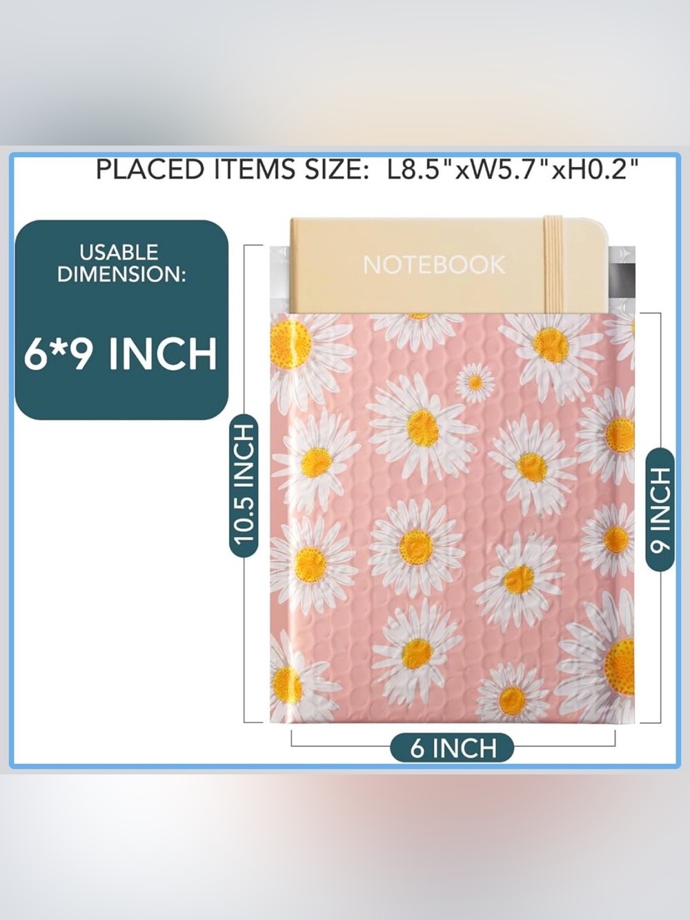 Bubble Polymailers  Pink Daisy Floral 6x10 inch